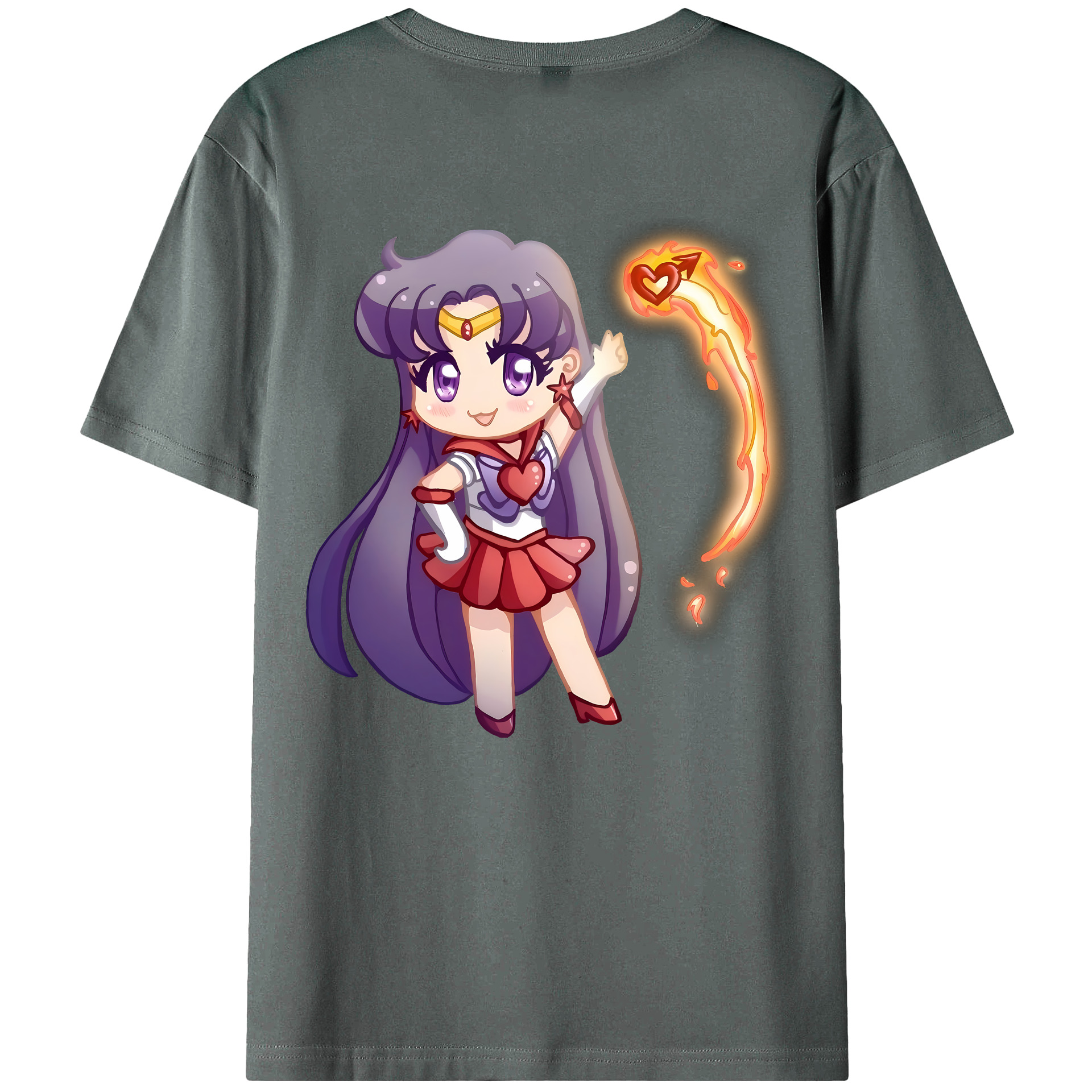 （画像用） 美少女戦士セーラームーン 火野レイ ひの レイ Sailor Moon Hino Rei （セーラーマーズ,Sailor Mars） 綿100％ メンズ半袖Tシャツ（バックプリント） 通気性